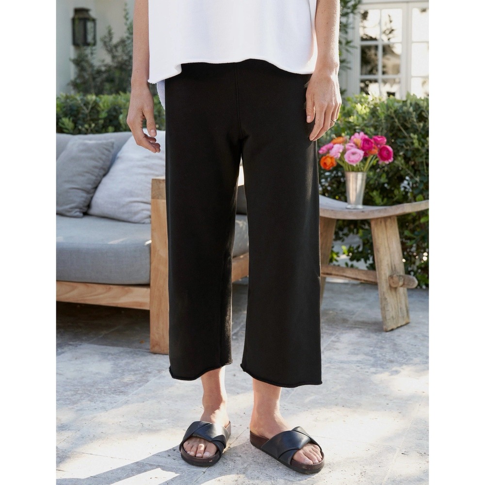 Frank & Eileen Catherine Triple Fleece Cropped Sweatpants Sz L Black Luxury $198